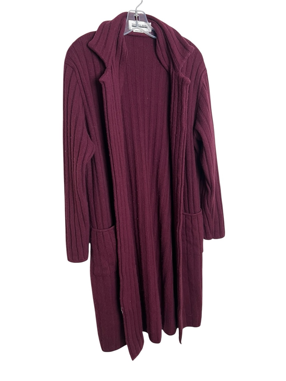 Titti Dell’Acqua Burgundy Ribbed Duster Sweater Coat M Luxury Long Cardigan